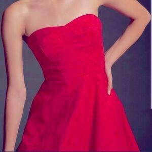 New Anthropologie Strapless Dress Women’s 12 Corset Bustier Red Brocade Floral